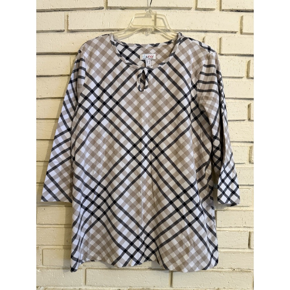 Denim & Co.‎ Printed Perfect Jersey 3/4-Sleeve Top w/ Keyhole Neck Size Lg NWOT